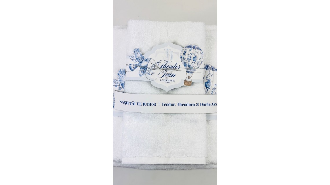 Trusou botez baietel Hot Air Balloon Blue Toile cu baloane de aer cald design elegant 18